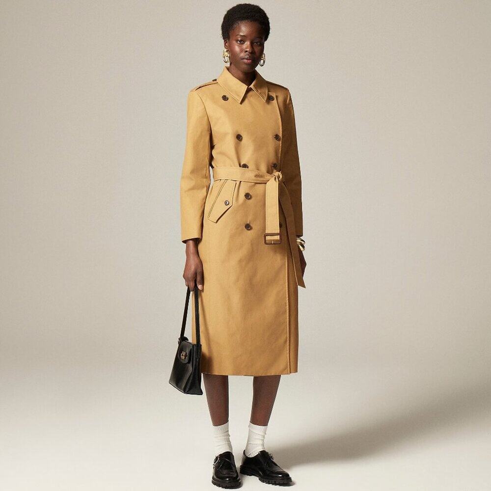 NWT J Crew New Long Icon Trench Coat Honey Brown Petite 12P